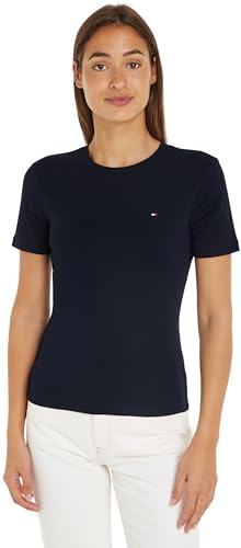 Tommy Hilfiger Damen T-Shirt Kurzarm New Slim Cody Rundhalsausschnitt, Blau (Desert Sky), L von Tommy Hilfiger