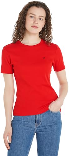 Tommy Hilfiger Damen T-Shirt Kurzarm New Slim Cody Rundhalsausschnitt, Rot (Fierce Red), XL von Tommy Hilfiger