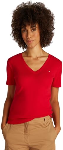 Tommy Hilfiger Damen T-Shirt Kurzarm New Slim Cody V-Ausschnitt, Rot (Primary Red), XS von Tommy Hilfiger