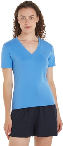 Tommy Hilfiger Damen T-Shirt Kurzarm New Slim Cody V-Neck V-Ausschnitt, Blau (Blue Spell), XL von Tommy Hilfiger