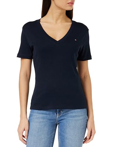 Tommy Hilfiger Damen T-Shirt Kurzarm New Slim Cody V-Neck V-Ausschnitt, Blau (Desert Sky), XXS von Tommy Hilfiger