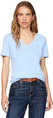 Tommy Hilfiger Damen New Slim Cody V-nk Ss Ww0ww40584 Kurzarm Strickoberteile, Blau (Vessel Blue), XS von Tommy Hilfiger