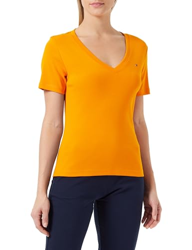 Tommy Hilfiger Damen T-Shirt Kurzarm New Slim Cody V-Neck V-Ausschnitt, Orange (Rich Ochre), L von Tommy Hilfiger