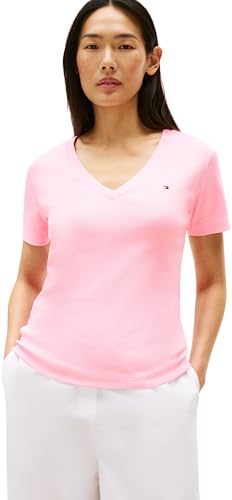 Tommy Hilfiger Damen T-Shirt Kurzarm New Slim Cody mit V-Ausschnitt, Rosa (Classic Pink), 3XL von Tommy Hilfiger