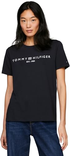 Tommy Hilfiger Damen T-Shirt Kurzarm Rundhalsausschnitt, Blau (Desert Sky), XS von Tommy Hilfiger