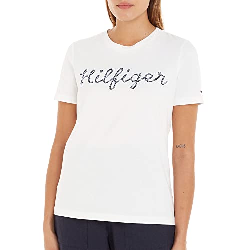 Tommy Hilfiger Damen T-Shirt Kurzarm Rope Puff Print Rundhalsausschnitt, Weiß (Ecru), XXS von Tommy Hilfiger