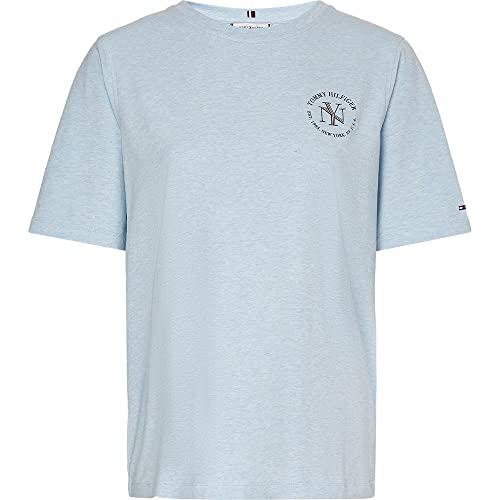 Tommy Hilfiger Damen T-Shirt Kurzarm Rundhalsausschnitt, Blau (Breezy Blue Heather), L von Tommy Hilfiger