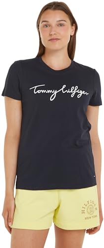 Tommy Hilfiger Damen T-Shirt Kurzarm Rundhalsausschnitt, Blau (Desert Sky), L von Tommy Hilfiger