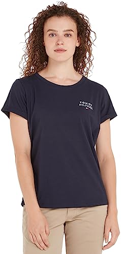 Tommy Hilfiger Damen T-Shirt Kurzarm Rundhalsausschnitt, Blau (Desert Sky), XL von Tommy Hilfiger