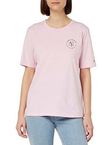 Tommy Hilfiger Damen T-Shirt Kurzarm Rundhalsausschnitt, Rosa (Classic Pink Heather), L von Tommy Hilfiger