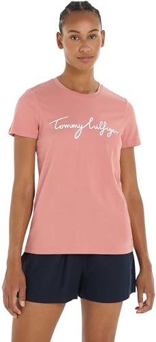 Tommy Hilfiger Damen T-Shirt Kurzarm Rundhalsausschnitt, Rosa (Teaberry Blossom), M von Tommy Hilfiger