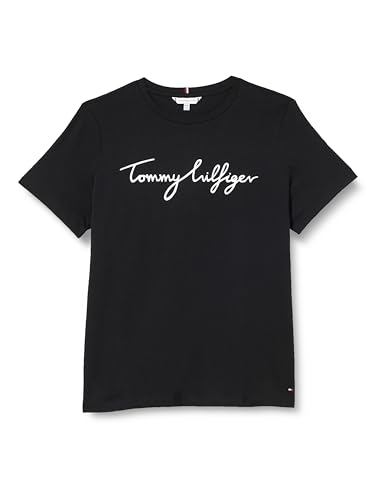 Tommy Hilfiger Damen T-Shirt Kurzarm Rundhalsausschnitt, Schwarz (Black), 46 von Tommy Hilfiger