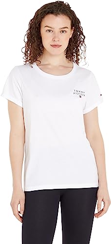 Tommy Hilfiger Damen T-Shirt Kurzarm Rundhalsausschnitt, Weiß (White), L von Tommy Hilfiger