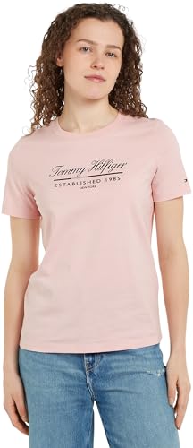 Tommy Hilfiger Damen T-Shirt Kurzarm Script Graphic aus Baumwolle, Rosa (Delicate Pink), XL von Tommy Hilfiger
