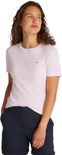Tommy Hilfiger Damen T-Shirt Kurzarm Slim Cody Rundhalsausschnitt, Rosa (Light Pink), XS von Tommy Hilfiger