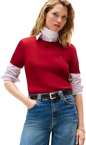 Tommy Hilfiger Damen T-Shirt Kurzarm Slim Cody Rundhalsausschnitt, Rot (Regatta Red), M von Tommy Hilfiger
