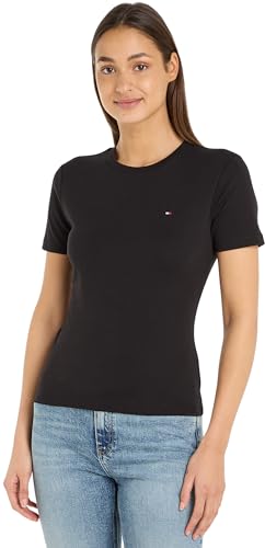 Tommy Hilfiger Damen T-Shirt Kurzarm Slim Cody Rundhalsausschnitt, Schwarz (Black), M von Tommy Hilfiger