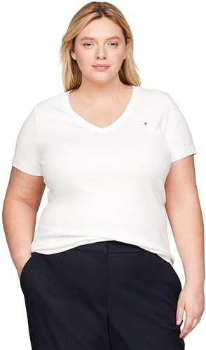 Tommy Hilfiger Damen T-Shirt Kurzarm Slim Cody V-Ausschnitt, Weiß (Ecru), 46 von Tommy Hilfiger