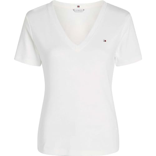 Tommy Hilfiger Damen T-Shirt Kurzarm Slim Cody V-Ausschnitt, Weiß (Nos Ecru), XS von Tommy Hilfiger