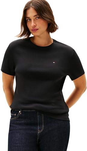 Tommy Hilfiger Damen T-Shirt Kurzarm Slim Cody aus Baumwolle, Schwarz (Black), 50 von Tommy Hilfiger