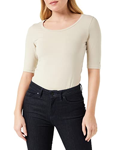 Tommy Hilfiger Damen T-Shirt Kurzarm Slim Fit, Beige (Light Sandalwood), XL von Tommy Hilfiger