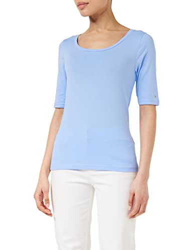 Tommy Hilfiger Damen T-Shirt Kurzarm Slim Fit, Blau (Vessel Blue), XS von Tommy Hilfiger