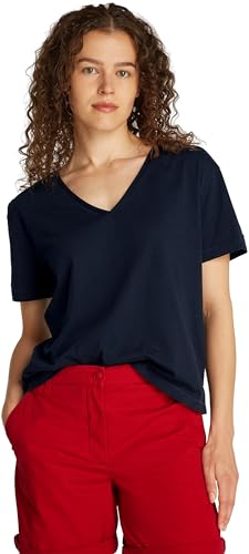 Tommy Hilfiger Damen T-Shirt Kurzarm mit V-Ausschnitt, Blau (Dark Night Navy), L von Tommy Hilfiger