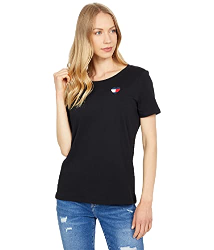 Tommy Hilfiger Damen-T-Shirt mit Rundhalsausschnitt, Schwarz Herz, X-Groß von Tommy Hilfiger