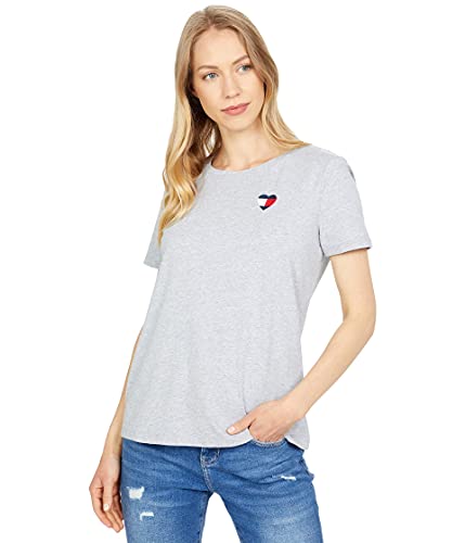 Tommy Hilfiger Damen Flaggenherz T-Shirt, Stone Grey Heather Heart, XXL Tommy Hilfiger Damen Flaggenherz T-Shirt, Stone Grey Heather Heart, XXL von Tommy Hilfiger