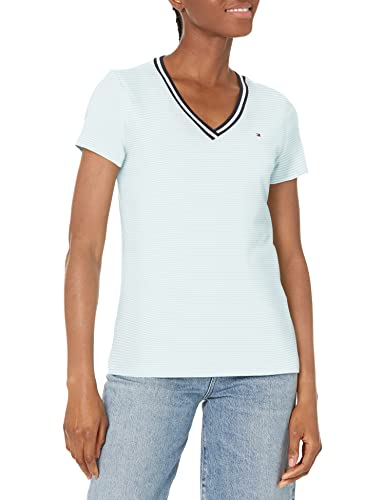 Tommy Hilfiger Damen T-Shirt mit V-Ausschnitt, White, XXL von Tommy Hilfiger