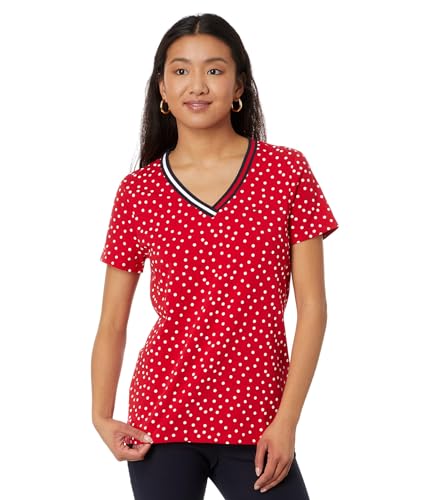 Tommy Hilfiger Damen-T-Shirt mit V-Ausschnitt, Scarlet Multi, X-Klein Tommy Hilfiger Damen-T-Shirt mit V-Ausschnitt, Scarlet Multi, X-Klein von Tommy Hilfiger