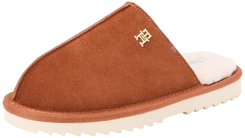Tommy Hilfiger Damen Hausschuhe Elevated Comfort Home Slipper aus Leder, Cognac Brown (Braun), 35/36 von Tommy Hilfiger