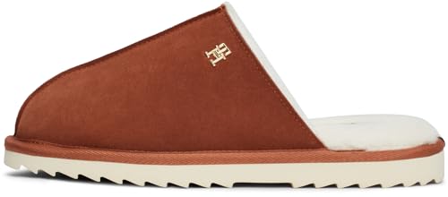 Tommy Hilfiger Damen Hausschuhe Elevated Comfort Home Slipper aus Leder, Cognac Brown (Braun), 37/38 von Tommy Hilfiger