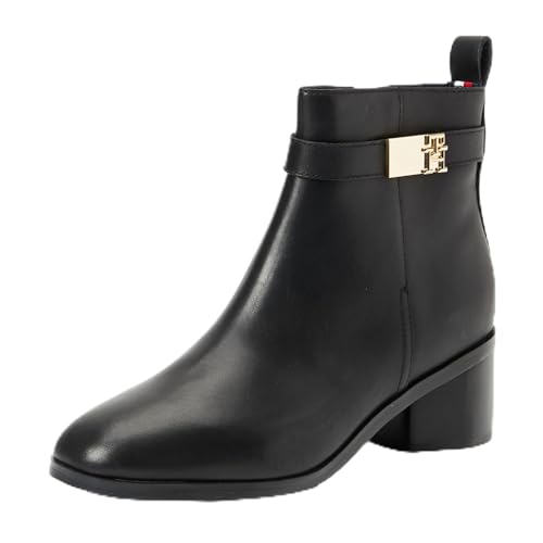 Tommy Hilfiger Damen Boots Mid Heel aus Leder, Schwarz (Black), 36 von Tommy Hilfiger