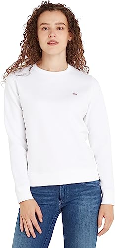 Tommy Jeans Damen Sweatshirt TJW Regular ohne Kapuze, Weiß (White), XS von Tommy Jeans