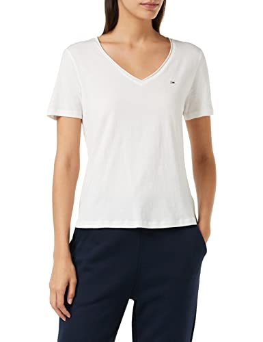 Tommy Hilfiger Damen Tjw Slim Jersey V Neck T-Shirt, Weiß, M von Tommy Jeans