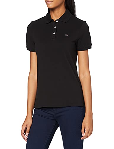 Tommy Jeans Damen Tjw Slim Polo T-Shirt, Schwarz, L von Tommy Hilfiger