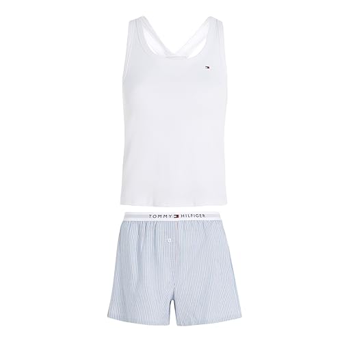 Tommy Hilfiger Damen Tank Top Pj Set UW0UW04539 Pyjamas, Weiß (White/NOLA Stripe Blue), M von Tommy Hilfiger