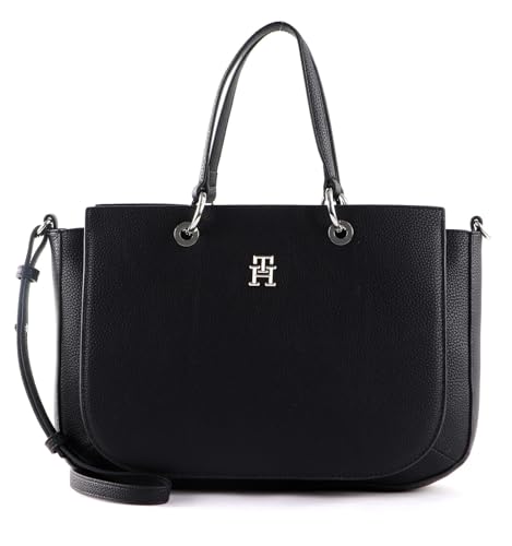 Tommy Hilfiger Damen Tasche TH Emblem Satchel mit Reißverschluss, Schwarz (Black), Einheitsgröße von Tommy Hilfiger