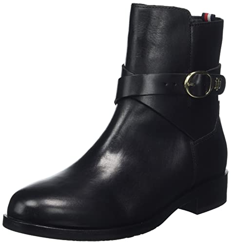 Tommy Hilfiger Damen TH Belt Flat Boot FW0FW06753 Niedrige Stiefel, Schwarz (Black), 36 EU von Tommy Hilfiger