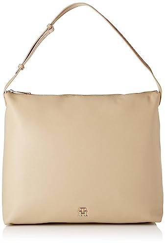 Tommy Hilfiger Damen Tote Bag Tasche TH Casual Hobo mit Reißverschluss, Beige, Einheitsgröße von Tommy Hilfiger