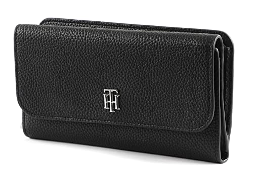 Tommy Hilfiger Damen Th Element Polyurethan Geldbörse mit großer Klappe Reisezubehör-Bi-Fold-Brieftasche, Schwarz, Einheitsgröße von Tommy Hilfiger