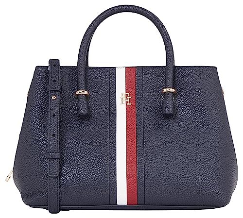 Tommy Hilfiger Damen TH Emblem Satchel Corp AW0AW15286 Schultertaschen, Blau (Space Blue) von Tommy Hilfiger