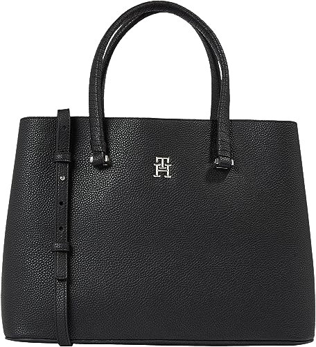 Tommy Hilfiger Damen Tasche Emblem Satchel mit Innentaschen, Schwarz (Black), Onesize von Tommy Hilfiger