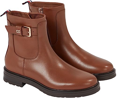 Tommy Hilfiger Damen Low Boot Stiefel Leather Stiefeletten, Braun (Natural Cognac), 37 von Tommy Hilfiger