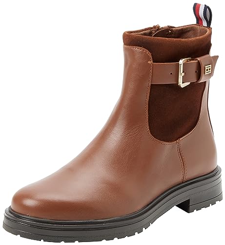 Tommy Hilfiger Damen Low Boot Stiefel Material Mix Stiefeletten, Braun (Natural Cognac), 36 von Tommy Hilfiger