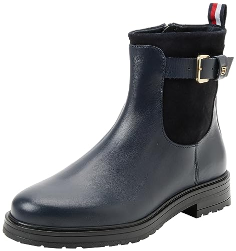 Tommy Hilfiger Damen Low Boot Stiefel Material Mix Stiefeletten, Blau (Space Blue), 39 von Tommy Hilfiger