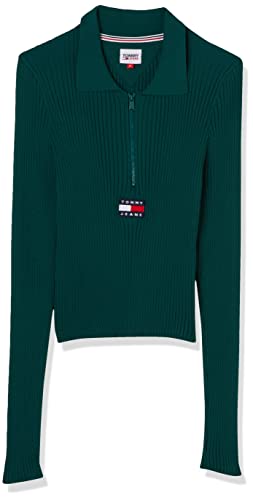 Tommy Jeans Damen Tjw Half Zip Thru Rib Badge DW0DW14260 Strickjacken, Grün, XL von Tommy Jeans