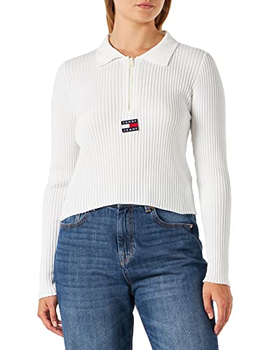 Tommy Jeans Damen Tjw Half Zip Thru Rib Badge DW0DW14260 Strickjacken, Weiß, XL von Tommy Jeans