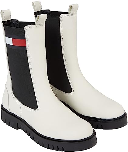 Tommy Jeans Damen Mid Boot Stiefel Long Chelsea aus Leder, Elfenbein (Rich Cream), 36 von Tommy Jeans